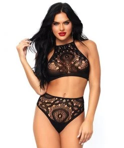 LEG AVENUE Henna Laced Crop Top And Panty Set
