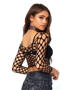 LEG AVENUE Pothole Net Long Sleeve Crop Top