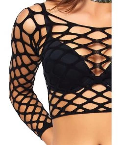 LEG AVENUE Pothole Net Long Sleeve Crop Top