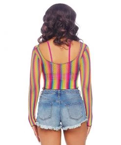 LEG AVENUE Clothing Rainbow Pride Fishnet Crop Top