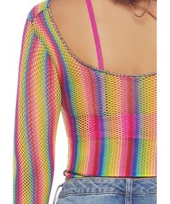 LEG AVENUE Clothing Rainbow Pride Fishnet Crop Top