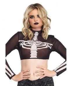 LEG AVENUE Clothing Skeleton Mesh Crop Top - Black