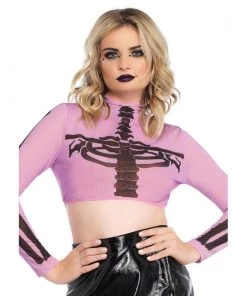 LEG AVENUE Skeleton Mesh Crop Top - Pink