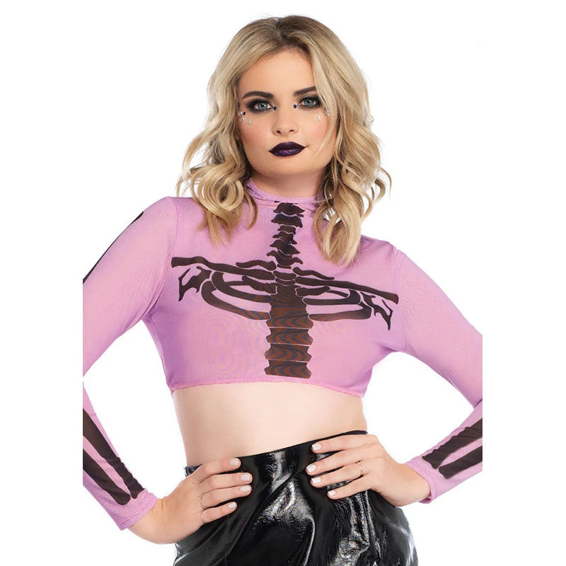 LEG AVENUE Skeleton Mesh Crop Top - Pink 3 LEG AVENUE Skeleton Mesh Crop Top - Pink