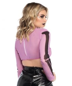 LEG AVENUE Skeleton Mesh Crop Top - Pink