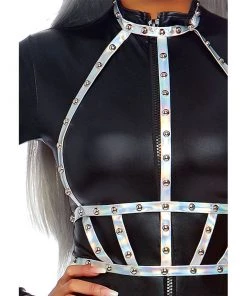 LEG AVENUE Gay Pride Studded Holographic Vinyl Body Harness