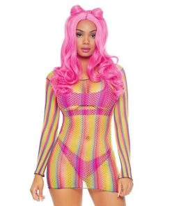 LEG AVENUE Gay Pride Rainbow Pride Fishnet Mini Dress