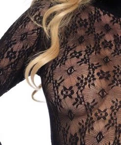 LEG AVENUE Bodystockings Lace Bell Sleeve Bodysuit - Black