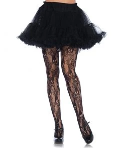 LEG AVENUE Lingerie Black Rose Skull Fishnet Pantyhose
