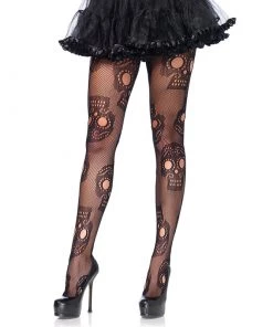 LEG AVENUE Sugar Skull Fishnet Pantyhose Lingerie
