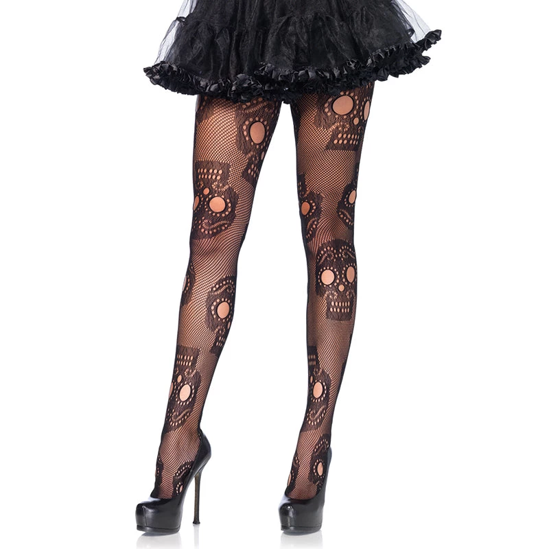 LEG AVENUE Sugar Skull Fishnet Pantyhose Lingerie 3 LEG AVENUE Sugar Skull Fishnet Pantyhose Lingerie