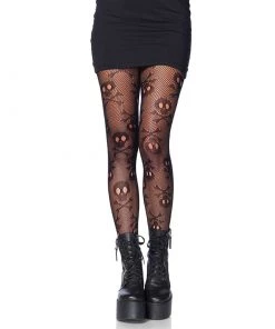 LEG AVENUE Skull And Crossbones Fishnet Pantyhose