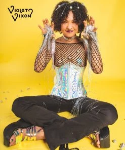 LEG AVENUE Festival Mesh Long Sleeve Crop Top & Bottoms Set