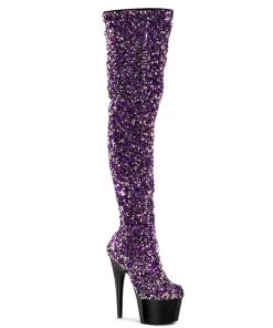PLEASER USA Glitterati Thigh-Hi Boots - Purple And Black