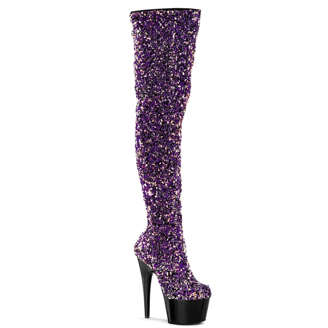PLEASER USA Glitterati Thigh-Hi Boots - Purple And Black 3 PLEASER USA Glitterati Thigh-Hi Boots - Purple And Black