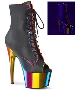 PLEASER USA Prideful Platform Rainbow Boot Heels Gay Pride