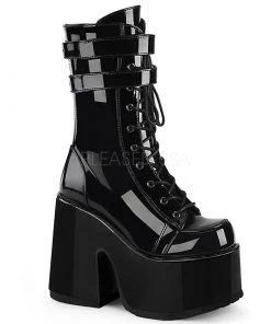 PLEASER USA Dark Diva MId-Calf Patent Platforms - Black