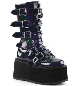 PLEASER USA Buckle-up Goth Queen Stomper Boots - Black Holo Shoes