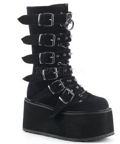 PLEASER USA Shoes Buckle-up Goth Queen Stomper Boots - Black Velvet