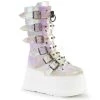PLEASER USA Shoes Buckle-up Goth Queen Stomper Boots - Iridescent Pearl