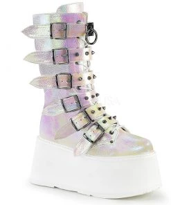 PLEASER USA Shoes Buckle-up Goth Queen Stomper Boots - Iridescent Pearl