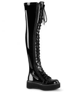 PLEASER USA Emily Thigh High - Black Wet Look Patent Leather