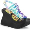 PLEASER USA Gay Pride Criss-Cross Wedge Platform Sandals - Holographic