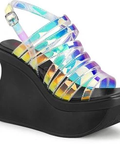 PLEASER USA Gay Pride Criss-Cross Wedge Platform Sandals - Holographic