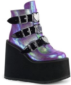 PLEASER USA Disco Heart Ankle Stompers - Holographic Purple Gay Pride