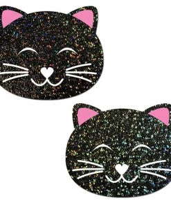 Pastease Happy Kitty Black Glitter Pasties