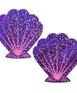 Pastease Festival Purple Glitter Seashell Nipple Pasties