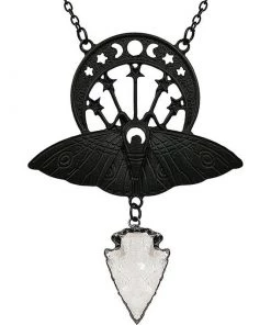 RESTYLE Accessories Moth Crystal Moon Necklace - Black