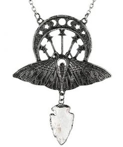 RESTYLE Accessories Moth Crystal Moon Necklace - Silver