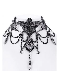 RESTYLE Occult Moth Choker - Silver Accessories
