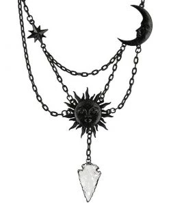 RESTYLE Sun & Moon Crystal Arrowhead Necklace - Black