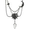 RESTYLE Sun & Moon Crystal Arrowhead Necklace - Silver