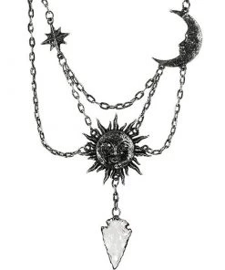 RESTYLE Sun & Moon Crystal Arrowhead Necklace - Silver