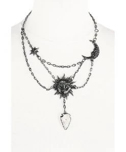 RESTYLE Sun & Moon Crystal Arrowhead Necklace - Silver