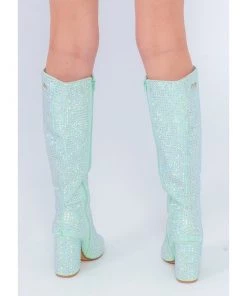 Sparkl Mint Rhinestone Knee-High Boots Shoes