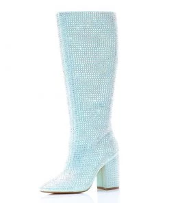Sparkl Mint Rhinestone Knee-High Boots Shoes
