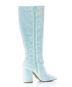 Sparkl Mint Rhinestone Knee-High Boots Shoes