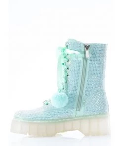 Sparkl Mint Rhinestone Combat Boots Gay Pride