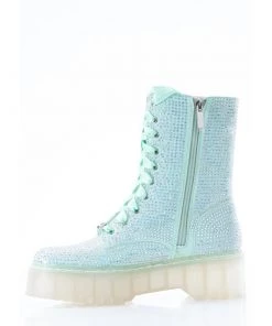 Sparkl Mint Rhinestone Combat Boots Gay Pride