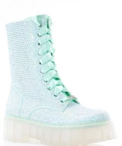 Sparkl Mint Rhinestone Combat Boots Gay Pride
