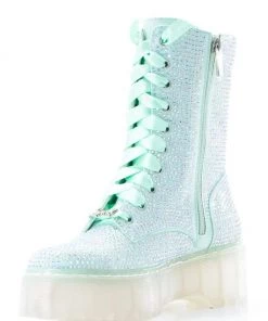 Sparkl Mint Rhinestone Combat Boots Gay Pride