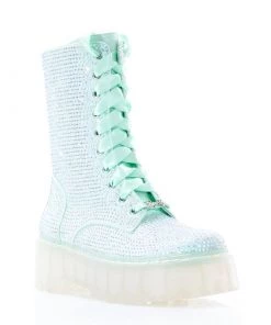 Sparkl Mint Rhinestone Combat Boots Gay Pride