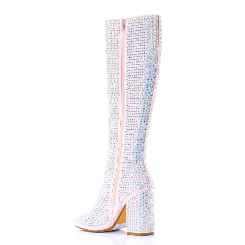 Sparkl Pink Rhinestone Knee-High Boots 4 Sparkl Pink Rhinestone Knee-High Boots