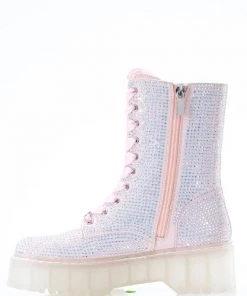 Sparkl Pink Rhinestone Combat Boots Shoes