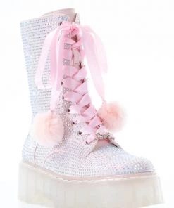Sparkl Pink Rhinestone Combat Boots Shoes
