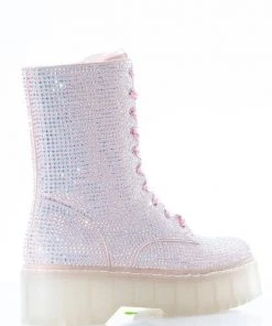 Sparkl Pink Rhinestone Combat Boots Shoes